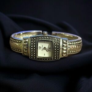 Jean Marc silver tone hinged cuff bangle watch